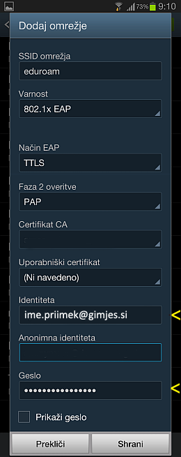 Eduroam navodila