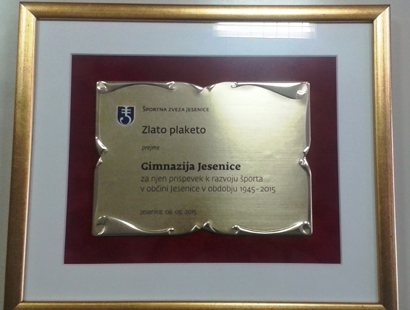 Zlata plaketa za Gimnazijo Jesenice