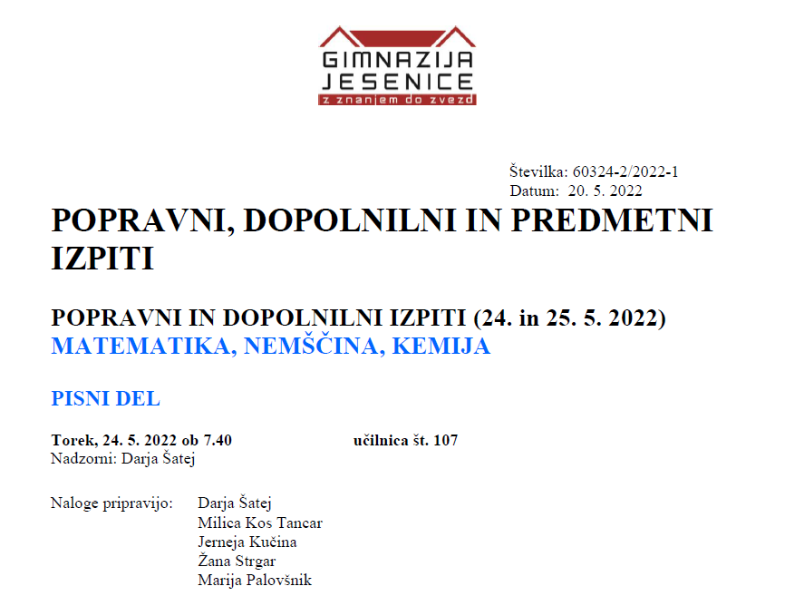 POPRAVNI, DOPOLNILNI IN PREDMETNII ZPITI