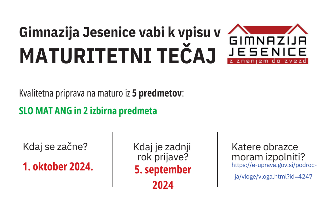 Gimnazija Jesenice vabi k vpisu v MATURITETNI TEČAJ