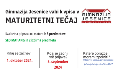 Gimnazija Jesenice vabi k vpisu v MATURITETNI TEČAJ